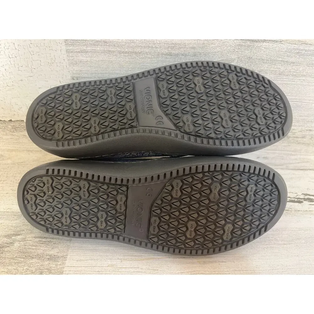 NWOT Vionic Avery Metallic Slip On Loafer Womens 7.5 Navy Blue Silver Orthopedic